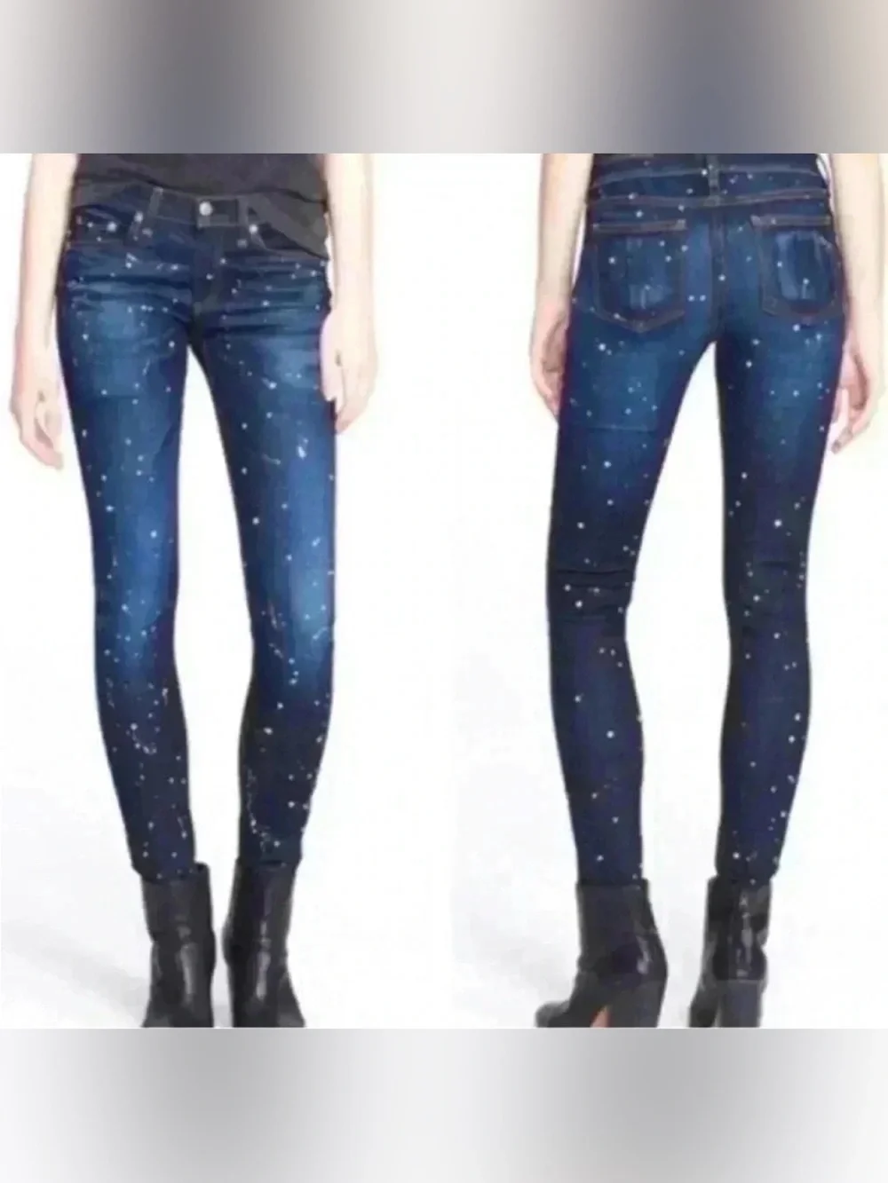 RAG & BONE Blue White Dark Rinse Andfield Splatter Paint Skinny Jeans - Picture 1 of 7